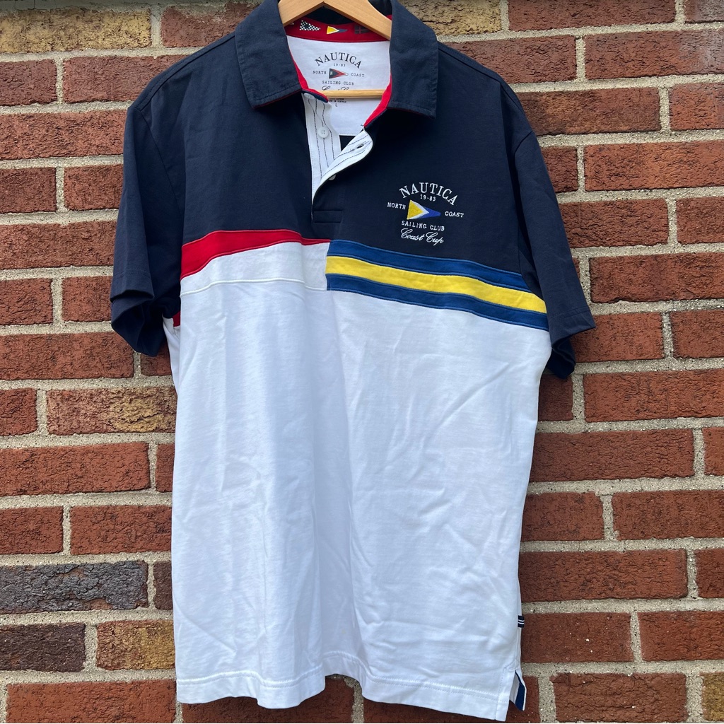 Vintage Nautica Mens 90s Sailing Club Coast Cup Polo Shirt Size Large